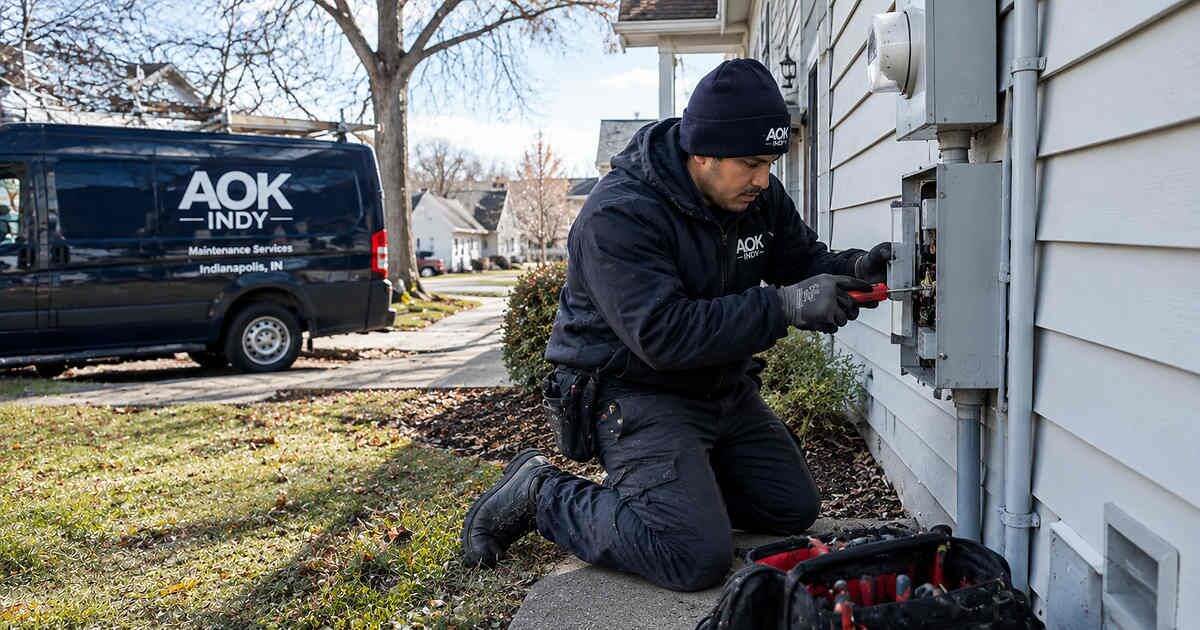 Maintenance technician performing a minor repair at an Indianapolis property