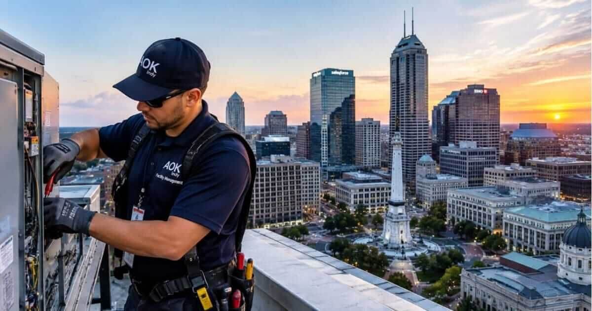 facility management technician performing building maintenance in indianapolis