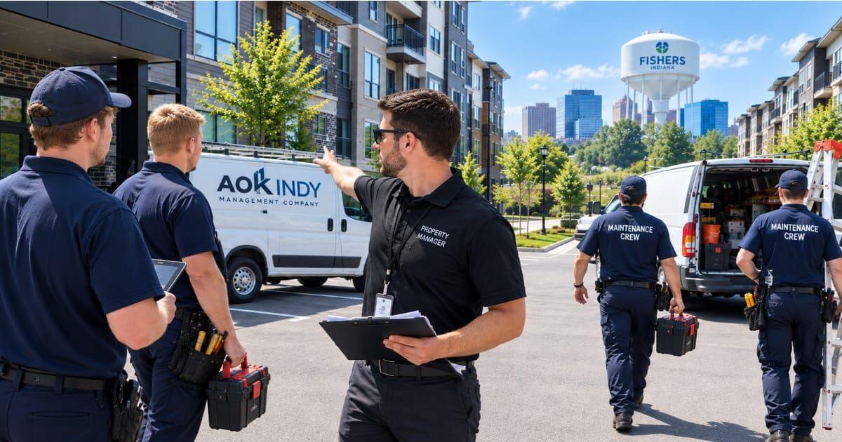 property manager coordinating maintenance crews at multiple buildings in Fishers Indiana
