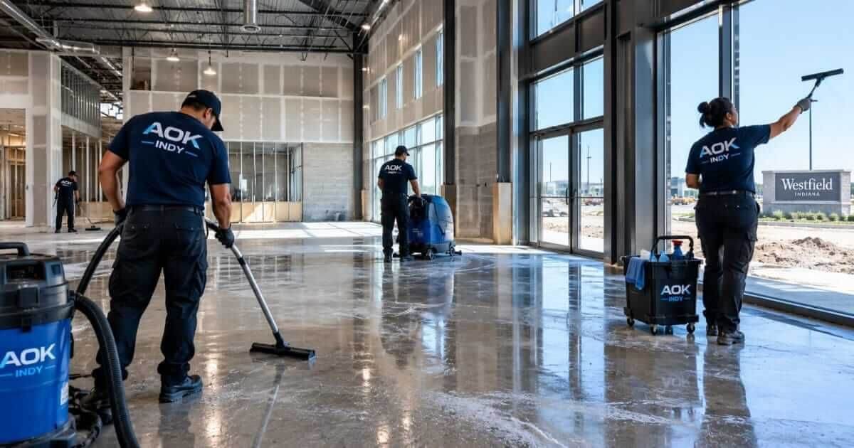 Post-construction cleaning team detailing a new project in Westfield, Indiana