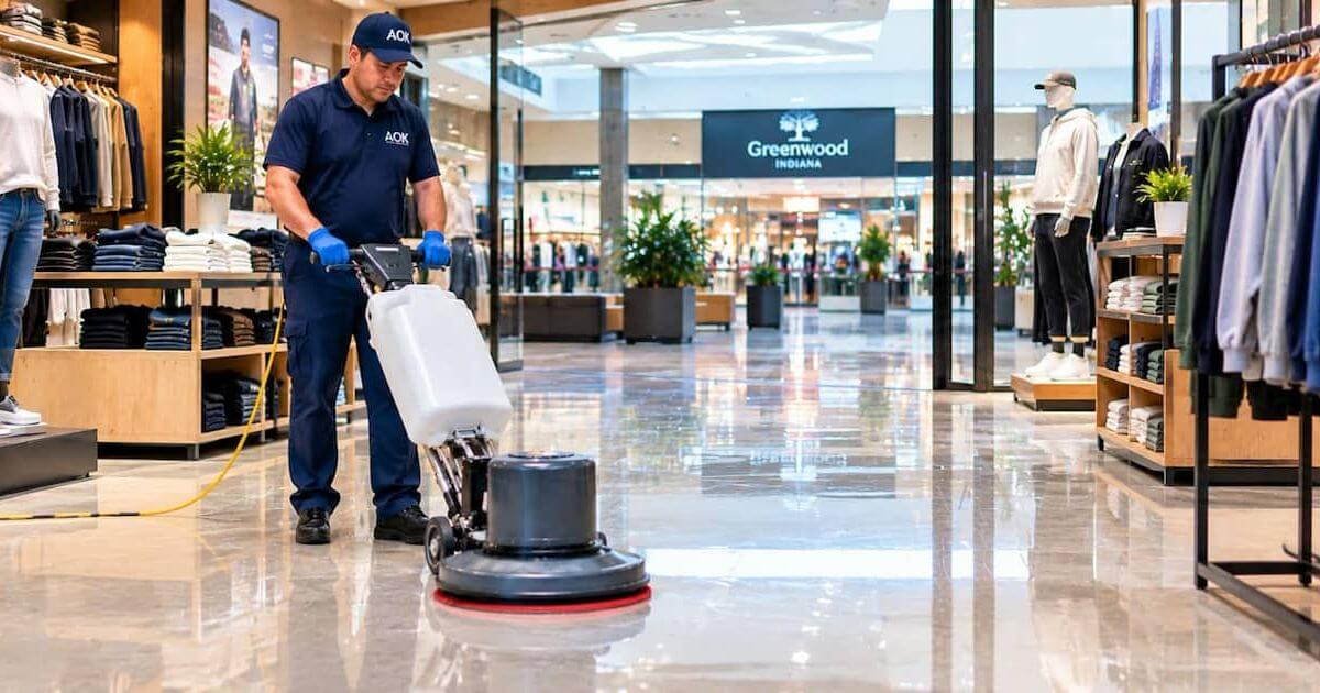 Retail floor cleaning at a shopping center in Greenwood, Indiana