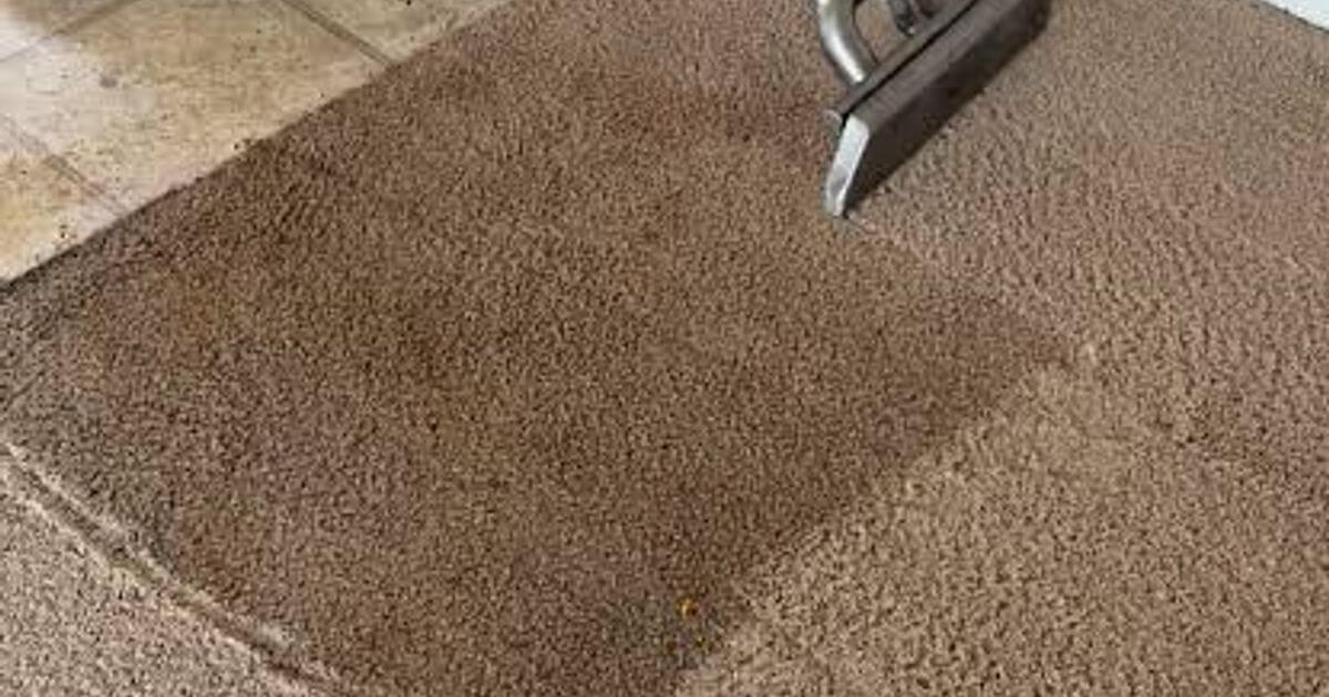 Staff member spot-treating commercial carpet stain in an Indianapolis office building